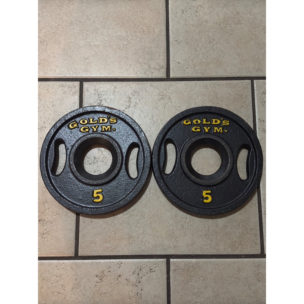 Golds Gym 5lb Olympic Grip Weight Plates Pair 10lb Total Cast Iron Black Yellow
